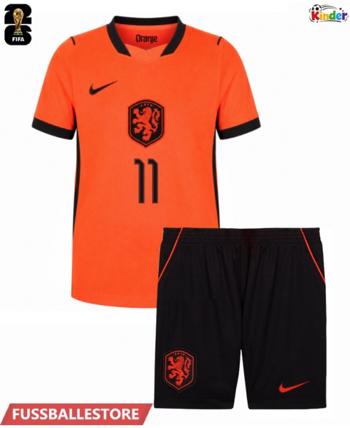 Günstige Niederlande Cody Gakpo #11 Heimtrikotsatz Kinder WM 2026 Kurzarm (+ Kurze Hosen)
